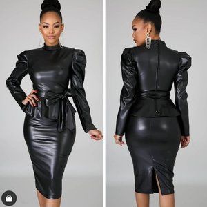 Vegan Leather Peplum skirt set
